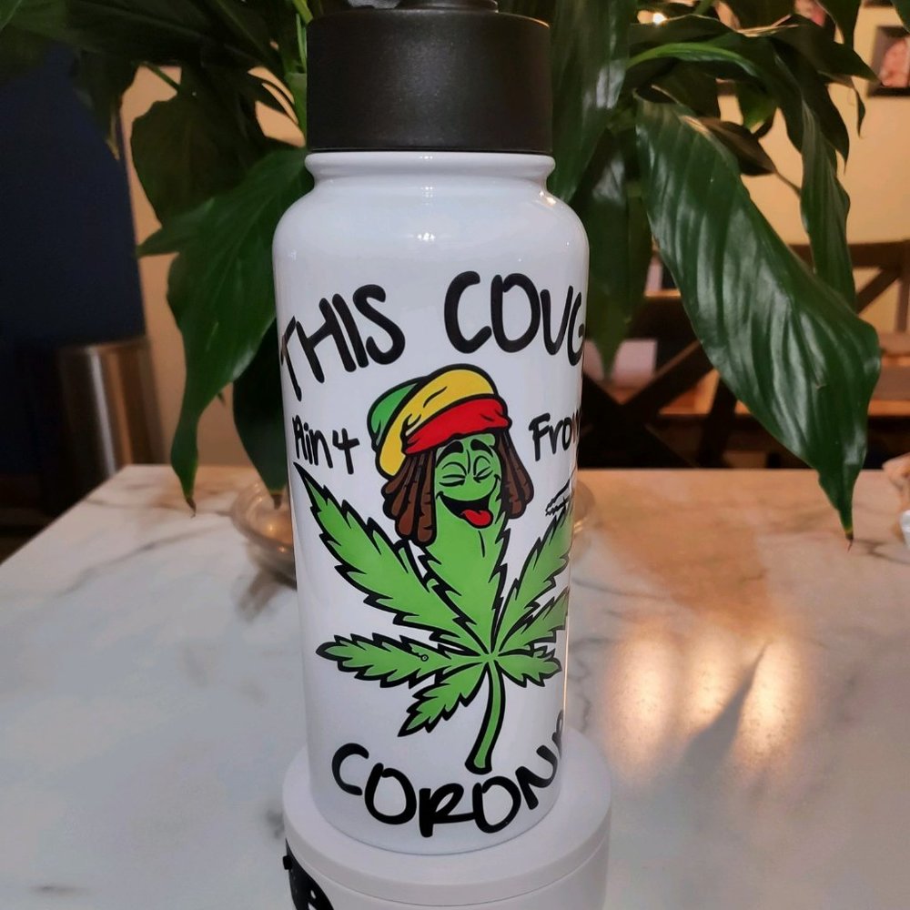 This Cough Funny Leaf 32oz Hydro Handle Bottle Tumbler 💜sale
